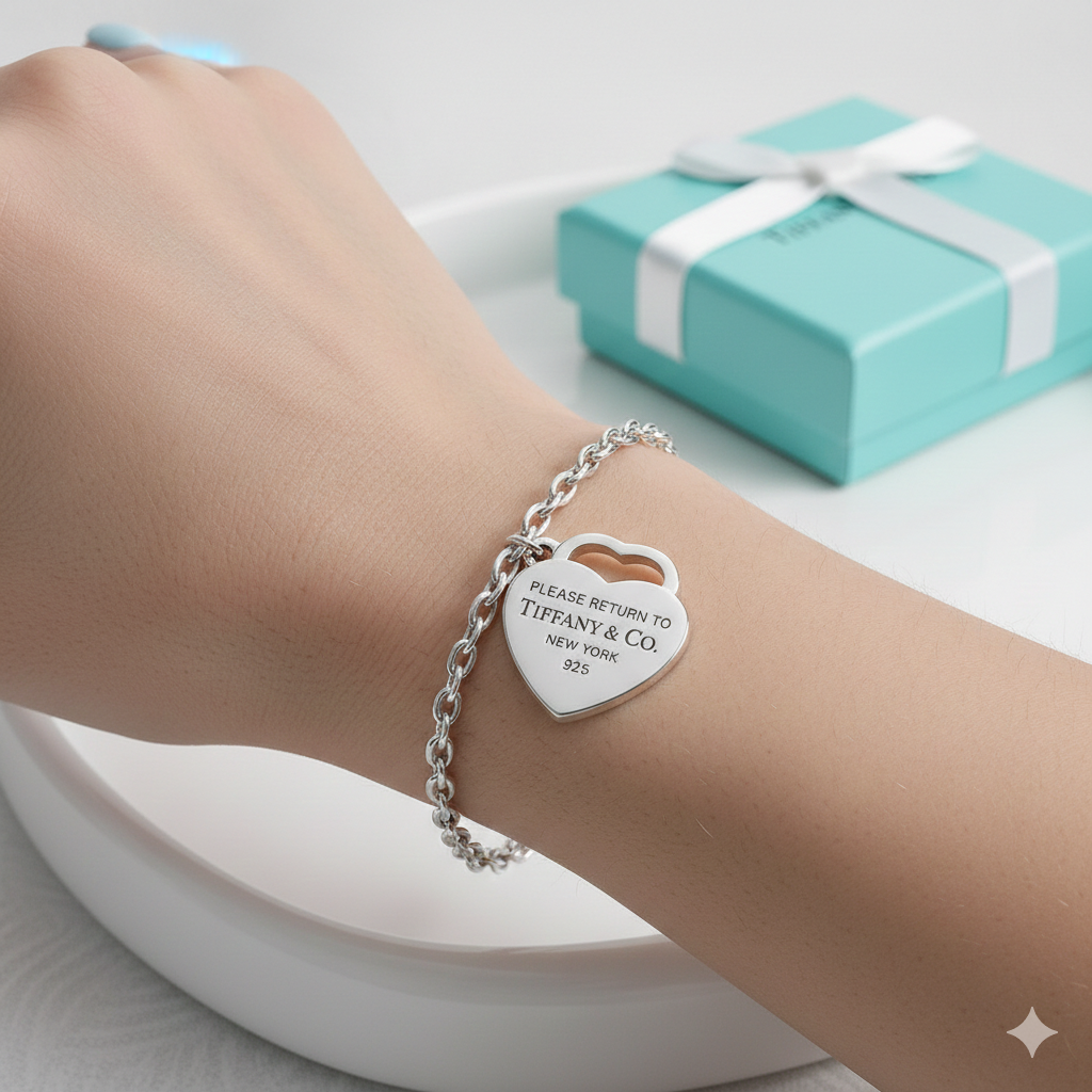 925 Sterling Silver Heart Tag Bracelet
